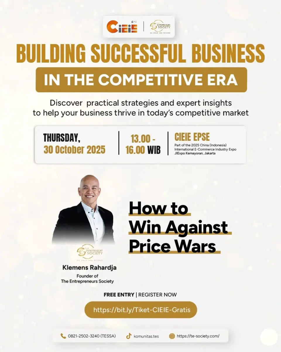 Community & speaking event – How to Win Against Price WarsFounder of The Entrepreneurs Society, Klemens Rahardja will…